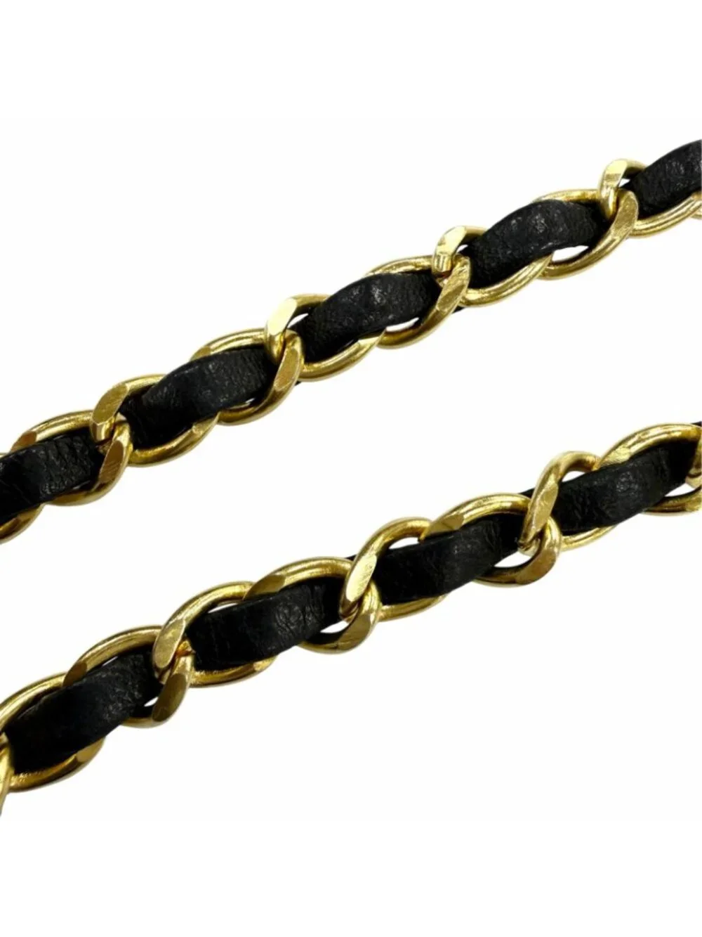 Chanel Vintage Metal CC Logo Leather Chain Ribbon Belt Gold Black